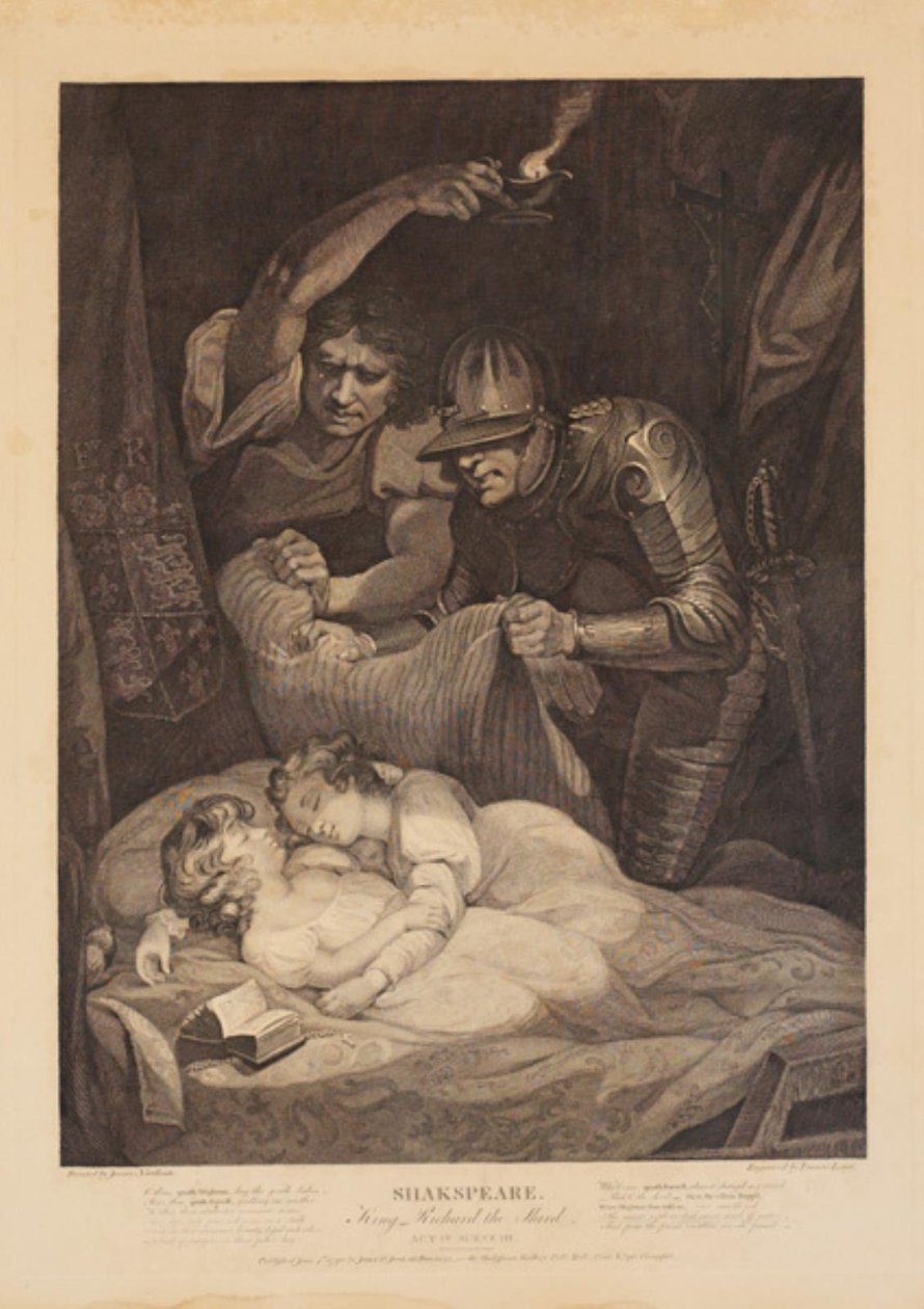 Edward V ve küçük kardeşi York Dükü'nün öldürülmesi. William Shakespeare'in "Richard III" adlı oyunundan, 4. Perde, 3. Sahne by Francis Legat