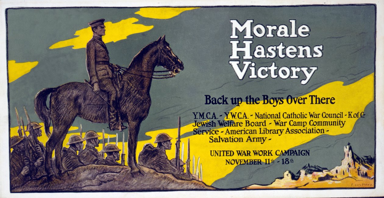 Moral, Zaferi hızlandırır - Oğlanları orada destekleyin United War Work Campaign, 11 - 18 Kasım, pub. 1918 by Francis Luis Mora