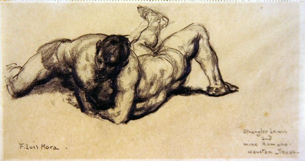 Strangler Lewis ve Mike Romano, Houston, Teksas, c.1920 (kağıt üzerine kurşun kalem) by Francis Luis Mora