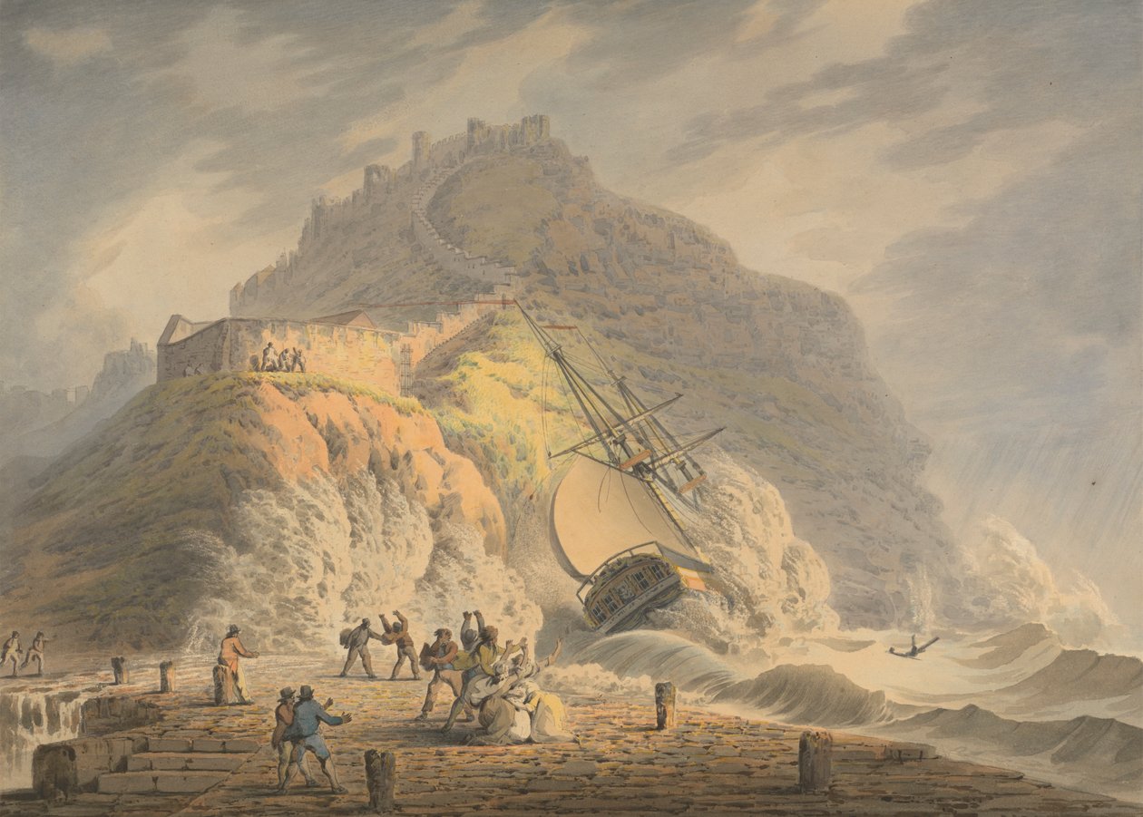 Scarborough: Castle Cliff'in Eteğindeki Gemi Enkazı by Francis Nicholson