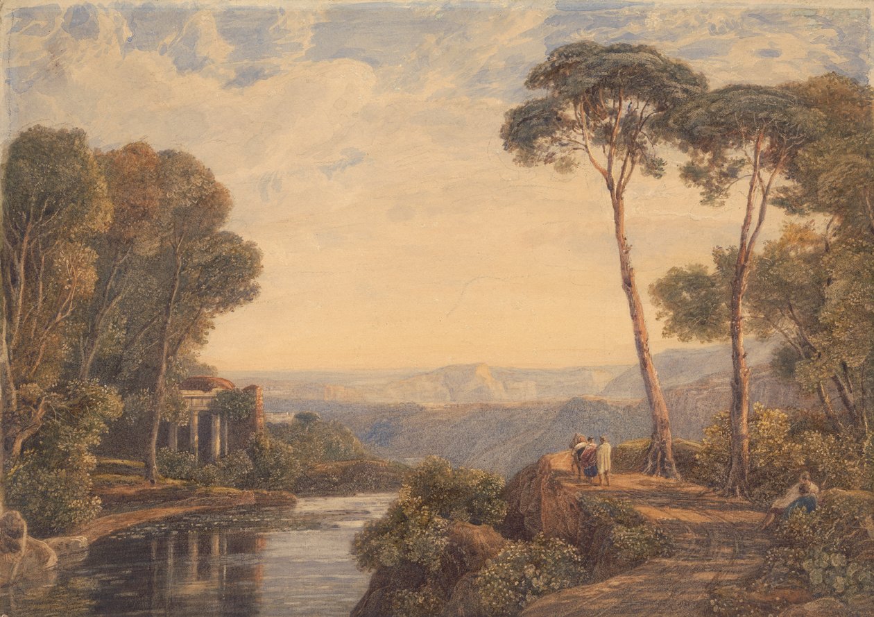 Tapınaklı Manzara ve Nehir Kenarındaki Figürler by Francis Oliver Finch