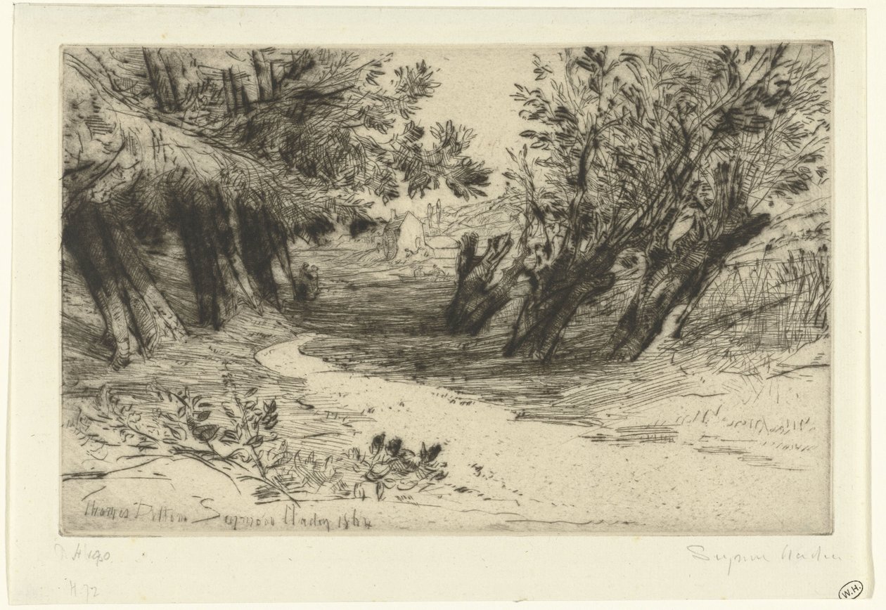 Ped sıcak su aşıkların yürüyüşü Thames Ditton (nesne üzerindeki başlık) by Francis Seymour Haden (Sir) (signed by artist)