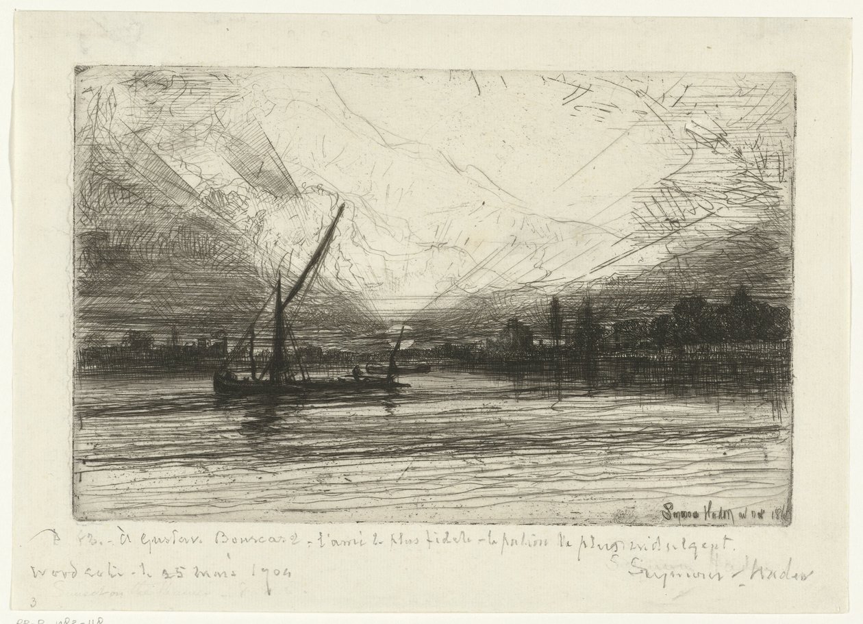 Thames üzerinde gün batımı Thames üzerinde gün batımı by Francis Seymour Haden (Sir) (signed by artist)