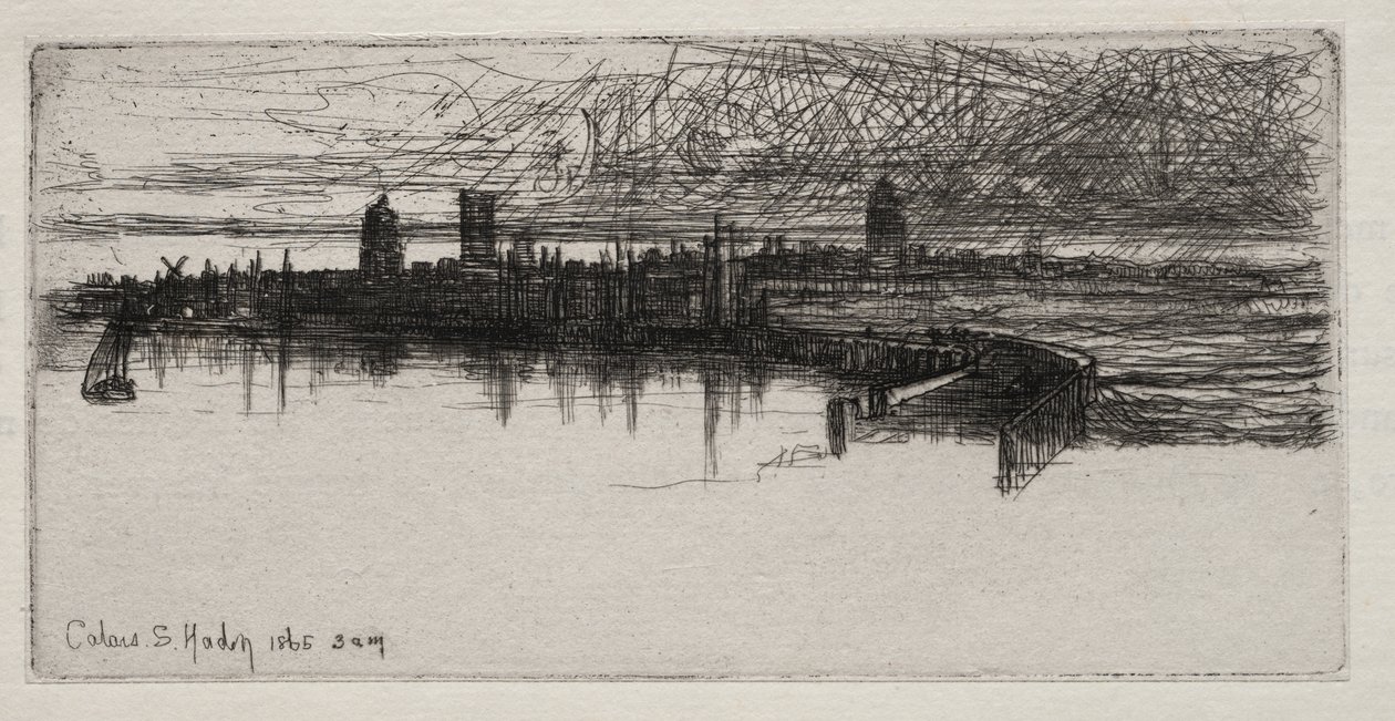 Küçük Calais İskelesi, 1865, sabah 3 by Francis Seymour Haden