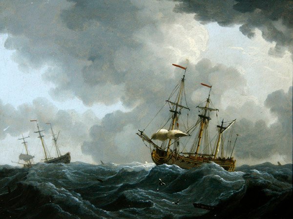 Bir Deniz: yaklaşan bir fırtınada iki fırkateyn (bakır üzerine petrol) by Francis Swaine
