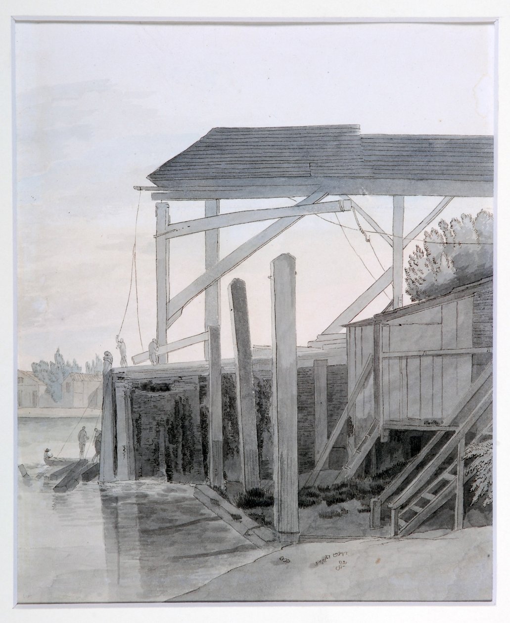 A Wharf, c.1800 (kağıt üzerine sulu boya ile kalem ve mürekkep) by Francis Towne