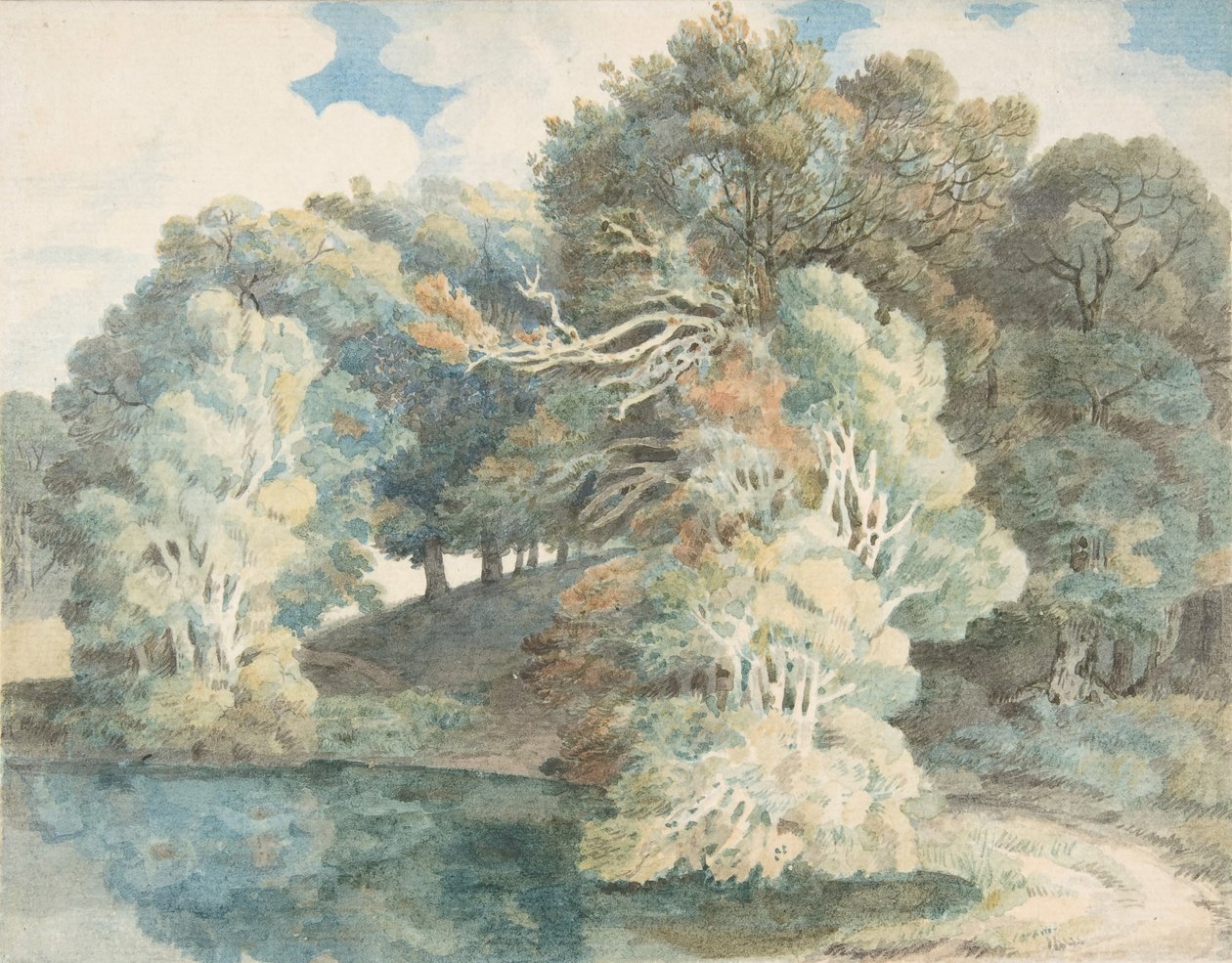 Göl kenarındaki ağaçlar, Peamore Parkı, Exeter yakınları, Devon, 1790-1810. by Francis Towne