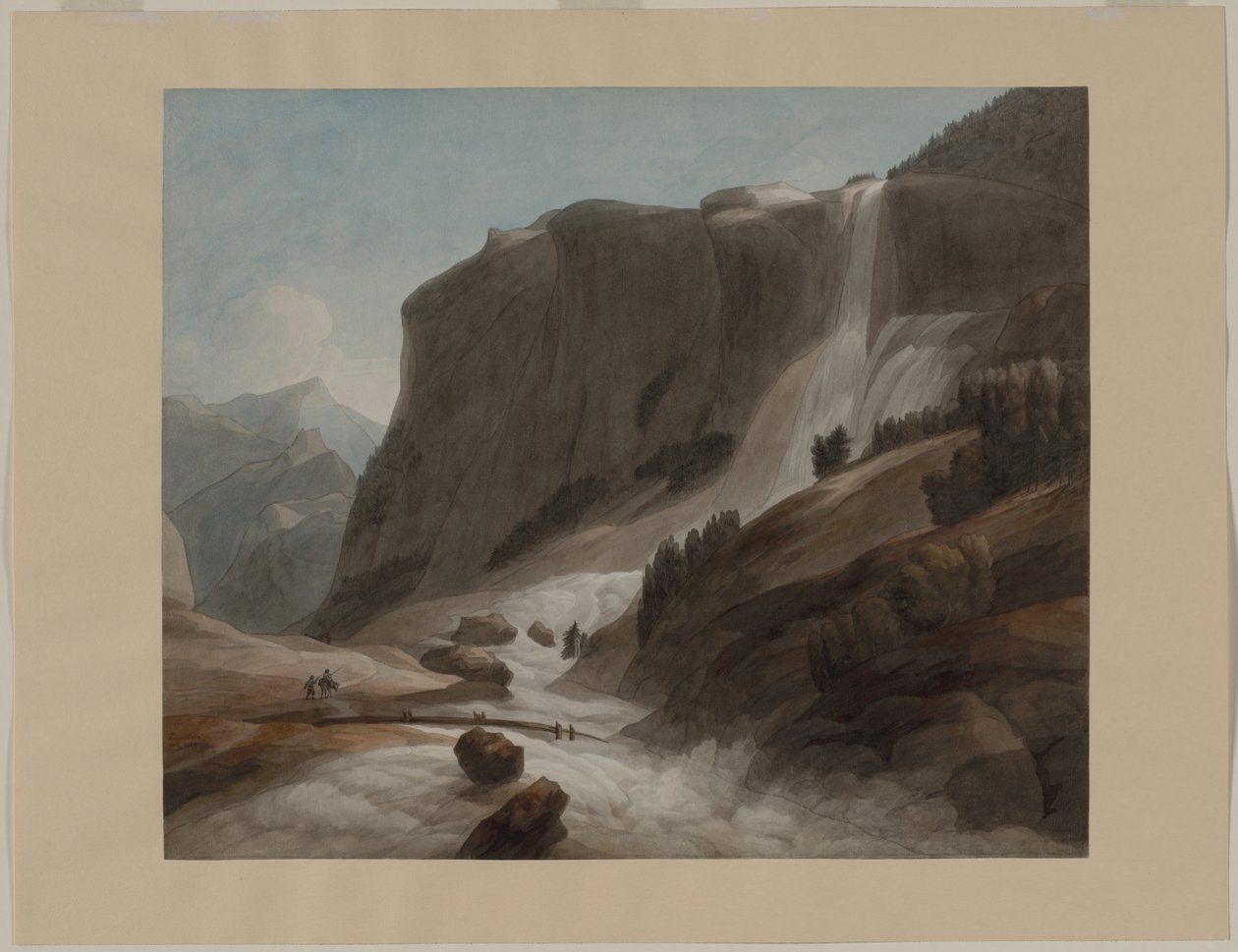 Chiavenna ve Splügen Dağı arasındaki şelale, 1784. by Francis Towne