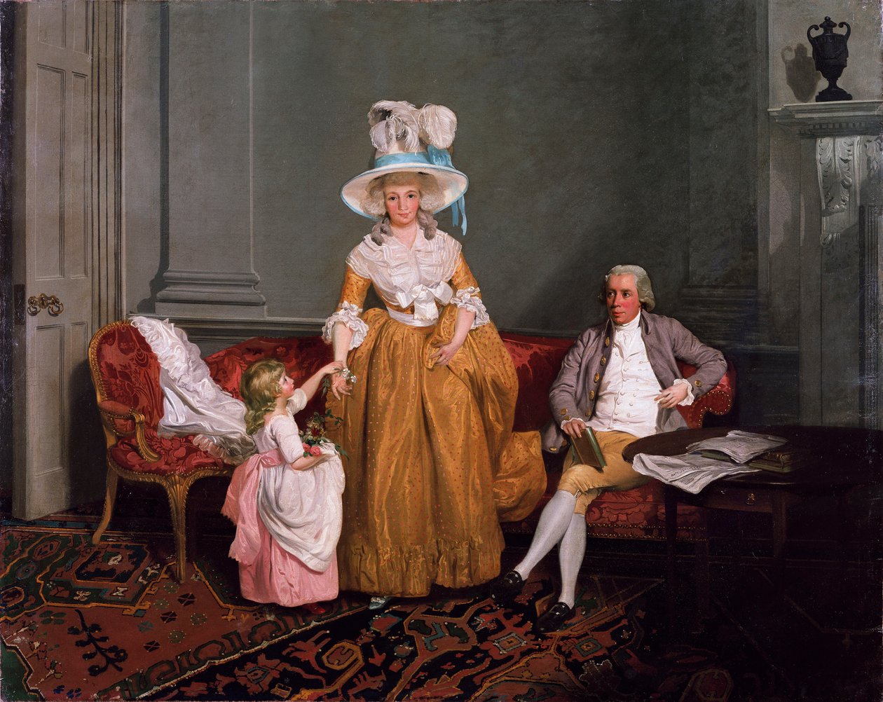 Bir Aile Grubu, Baba Oturuyor, Anne ve Kız Ayakta Duruyor, İç Mekan, 18. yüzyıl by Francis Wheatley