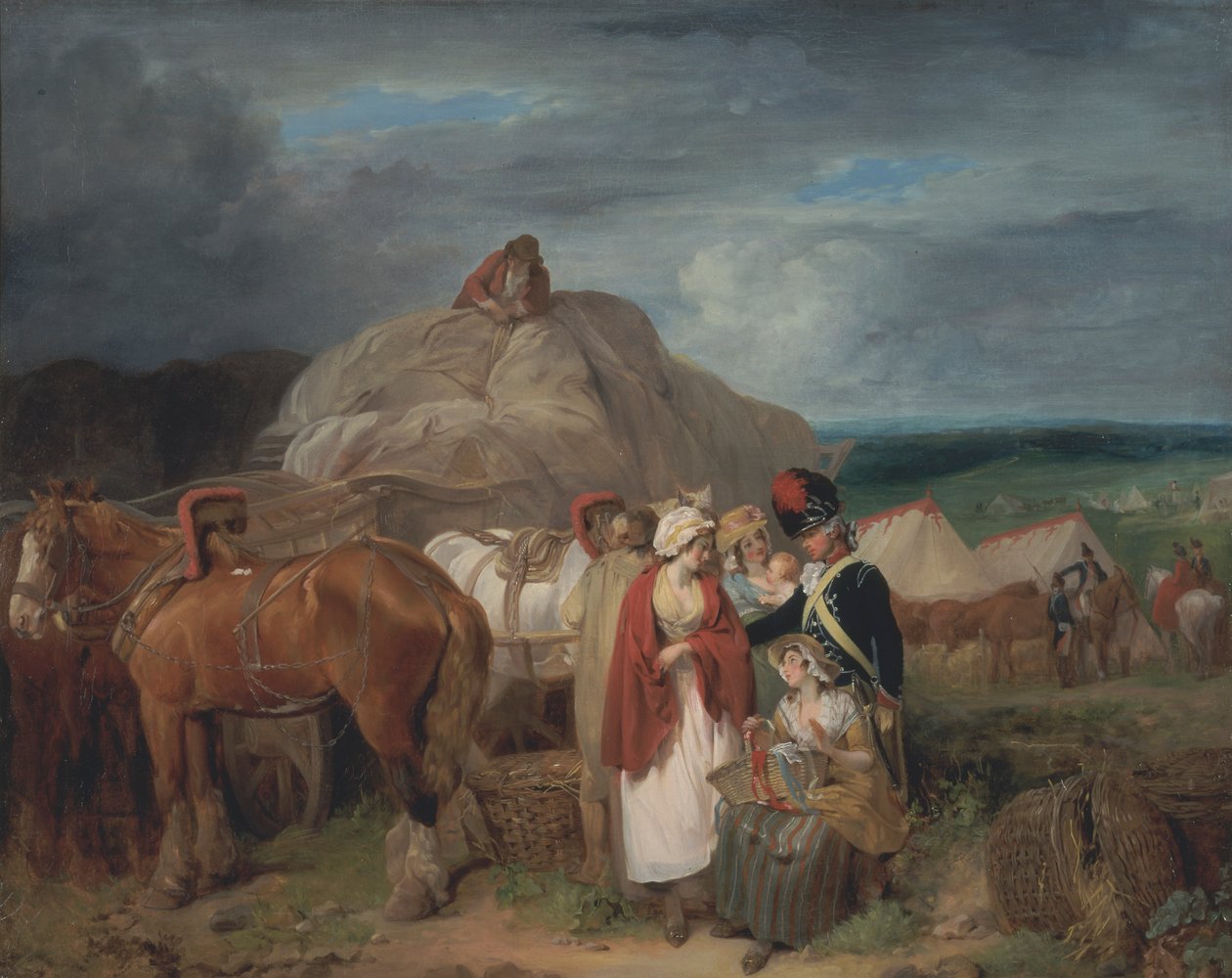 Askeri Kampın yakınında Kurdele Satan Taşralı Kadınlarla Asker by Francis Wheatley