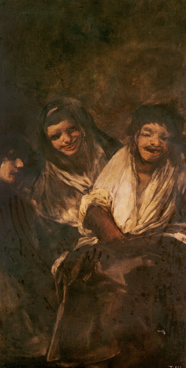 Bir adam ve iki kadın gülüyor by Francisco de Goya
