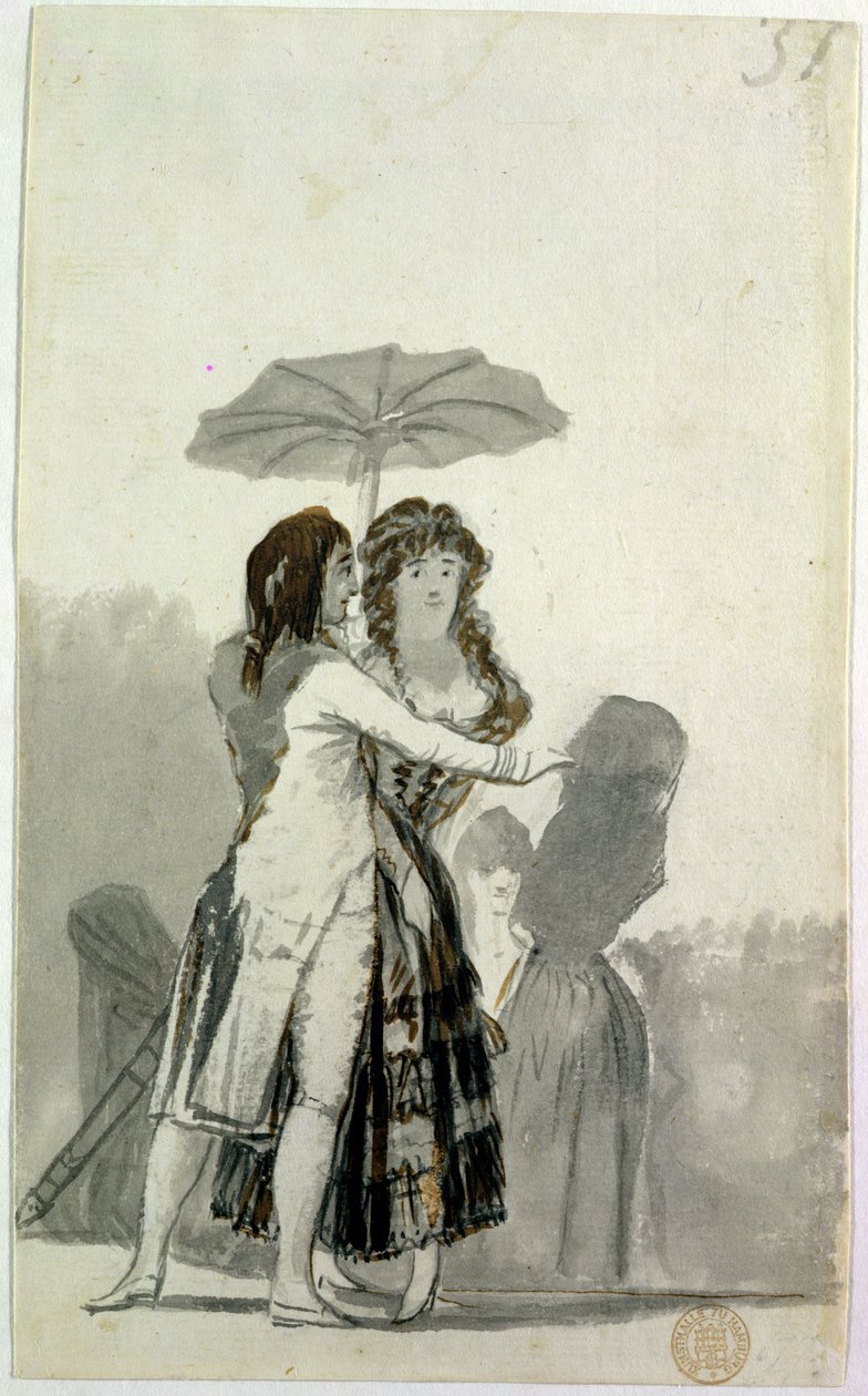 Bir şemsiye ile çift by Francisco de Goya