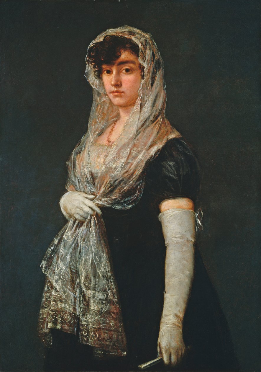 Mantilla ve Basquina giyen genç bayan by Francisco de Goya