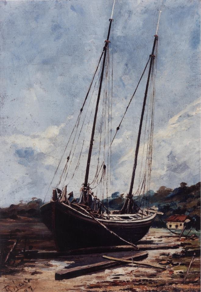 Bir tekne ile deniz manzarası by Francisco Joaquim Gomes Ribeiro