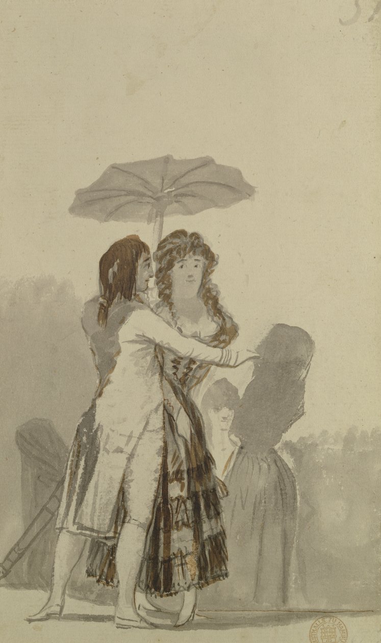 Bir şemsiye ile çift by Francisco de Goya
