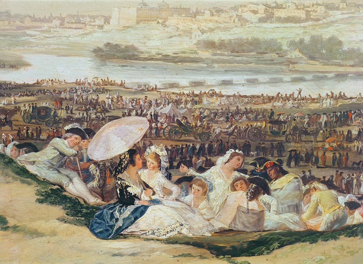 San Isidro Çayırı, şemsiyeli bir grubun detayı, tuval üzerine 1788 yağlı boya by Francisco de Goya