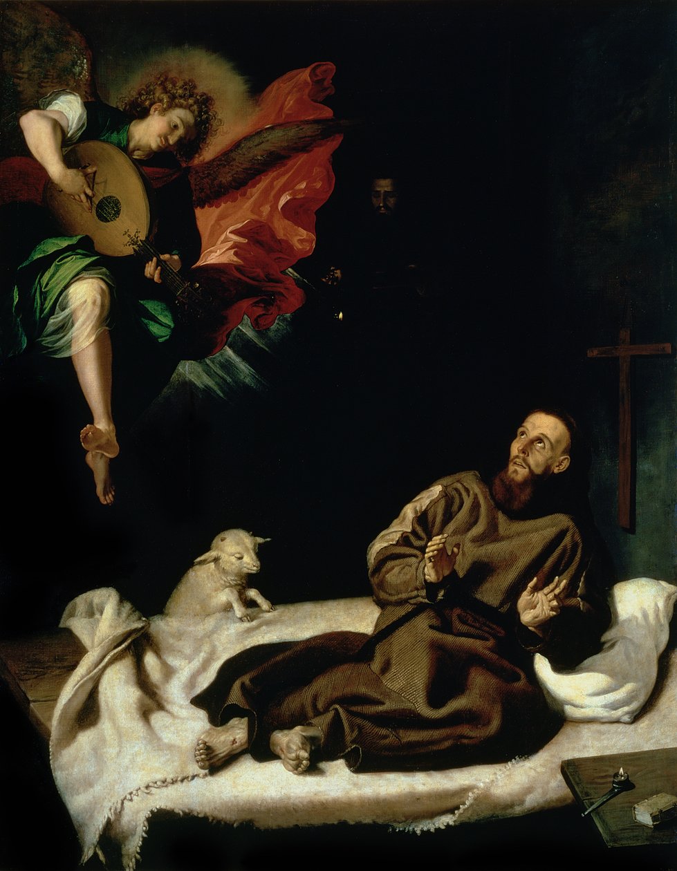 St. Francis comforted by an Angel Musician  by Francisco Ribalta