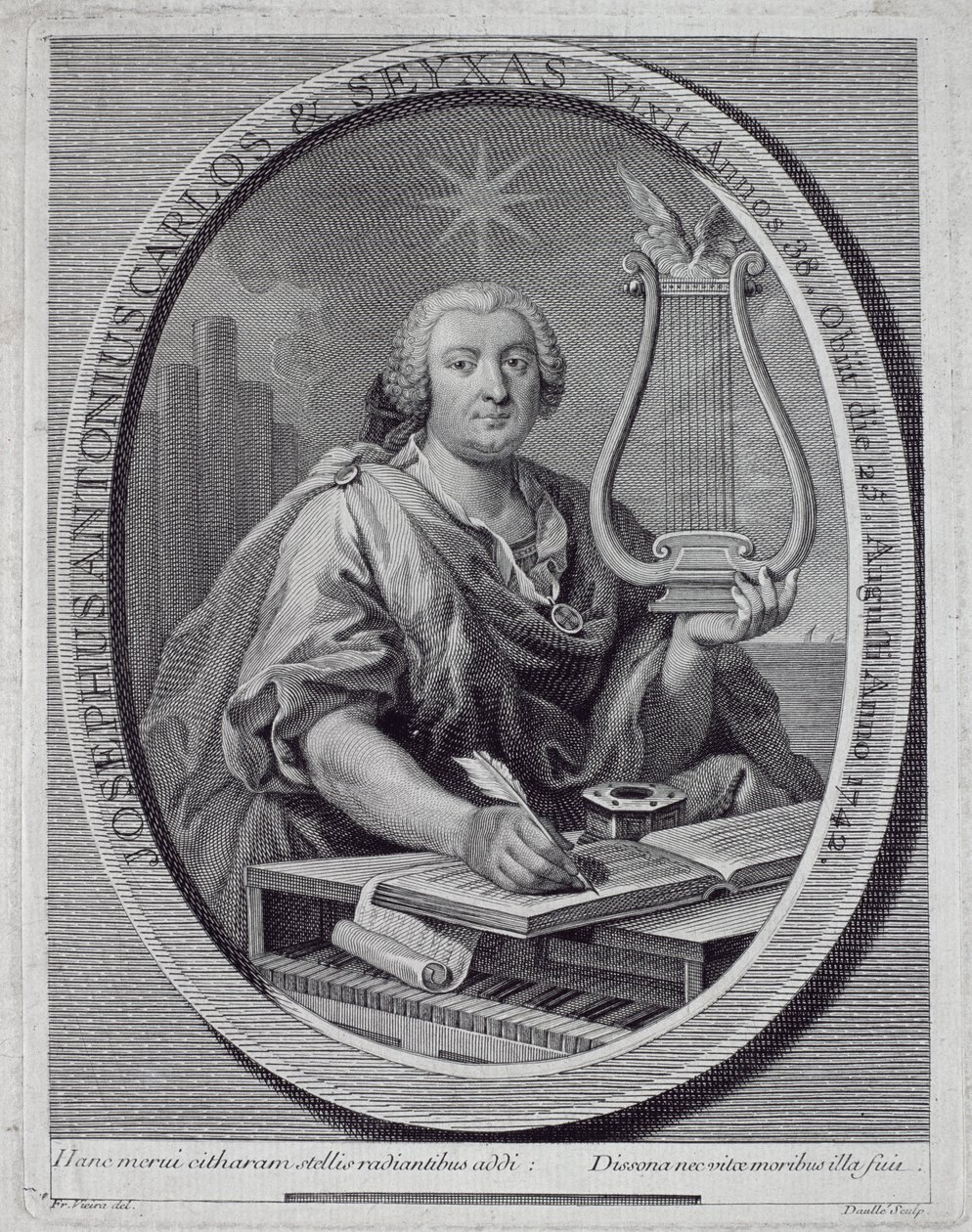 John Daulle (1703-63) tarafından oyulmuş Jose Carlos Seixas (1704-42) portresi by Francisco Vieira