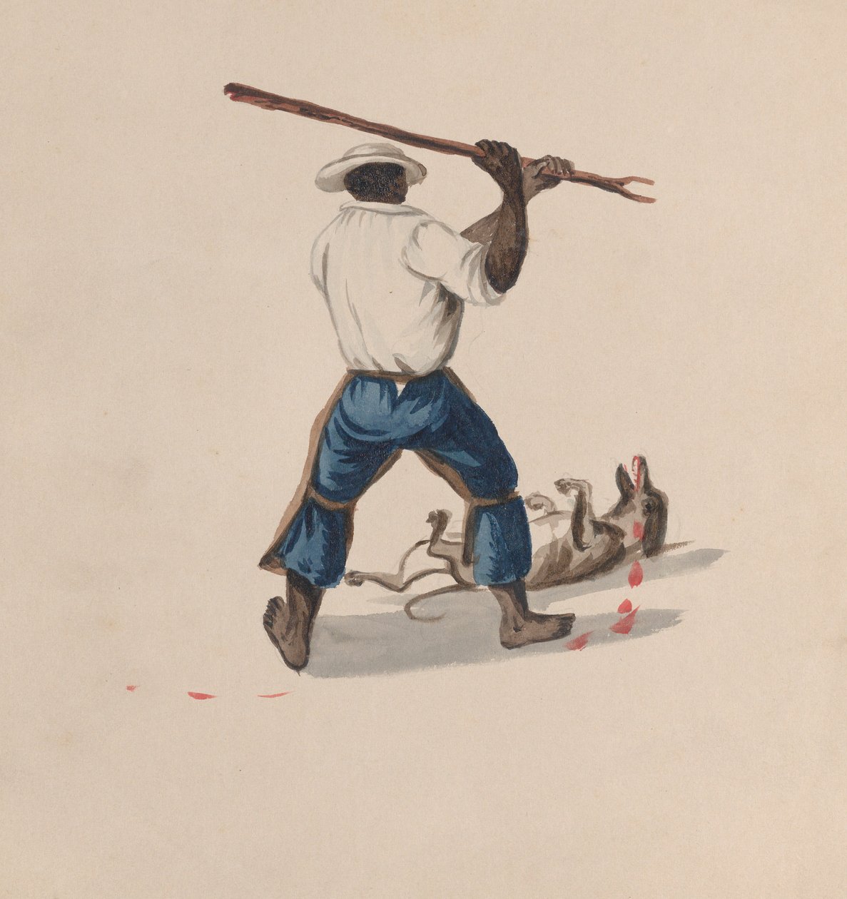 Bir köpeği sopayla döven bir adam, bir grup çizimden..., ca. 1848 by Francisco