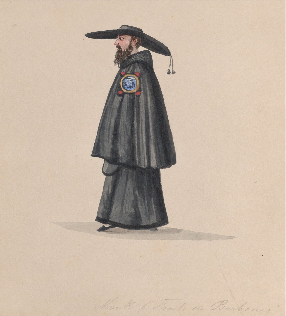 Barbones tarikatından bir keşiş, 1848 Peru kostümünü tasvir eden bir grup çizimden. by Francisco