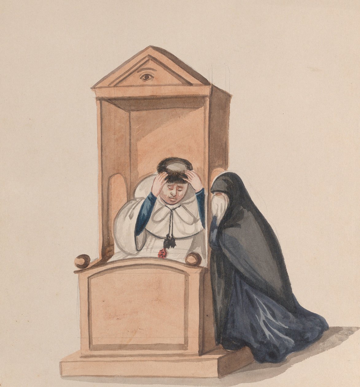 Peru kostümünü tasvir eden bir grup çizimden bir rahibe itirafta bulunan bir kadın, yaklaşık. 1848. by Francisco
