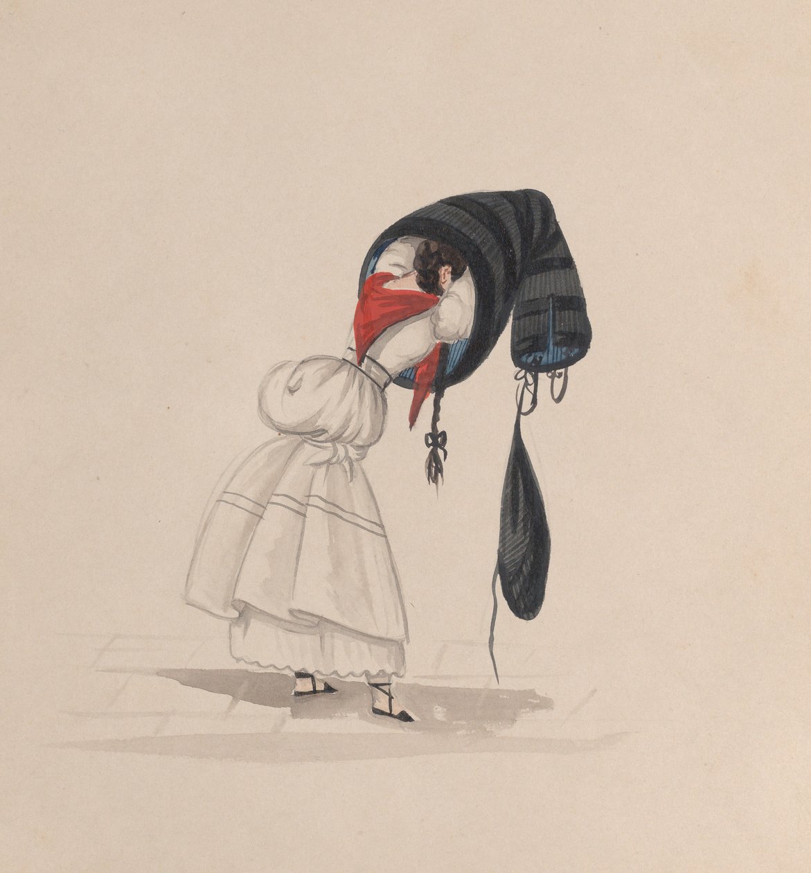 Sayasını giyen bir kadın, arkadan bakıldığında, bir grup çizimden..., yakl. 1848. by Francisco
