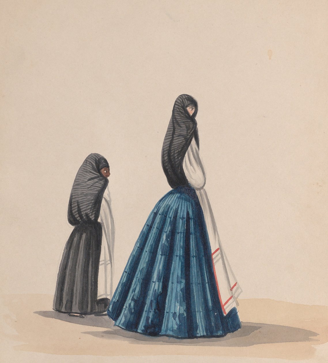 Saya giyen iki kadın, profilden bakıldığında, bir grup çizimden..., yakl. 1848. by Francisco