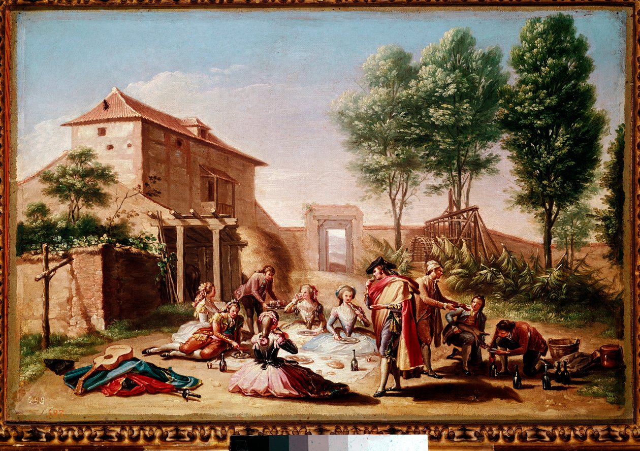 Kırsalda öğle yemeği: piknik yapan burjuvazinin gençleri. Francisco Bayeu y Subias tarafından boyama by Francisco Bayeu y Subias