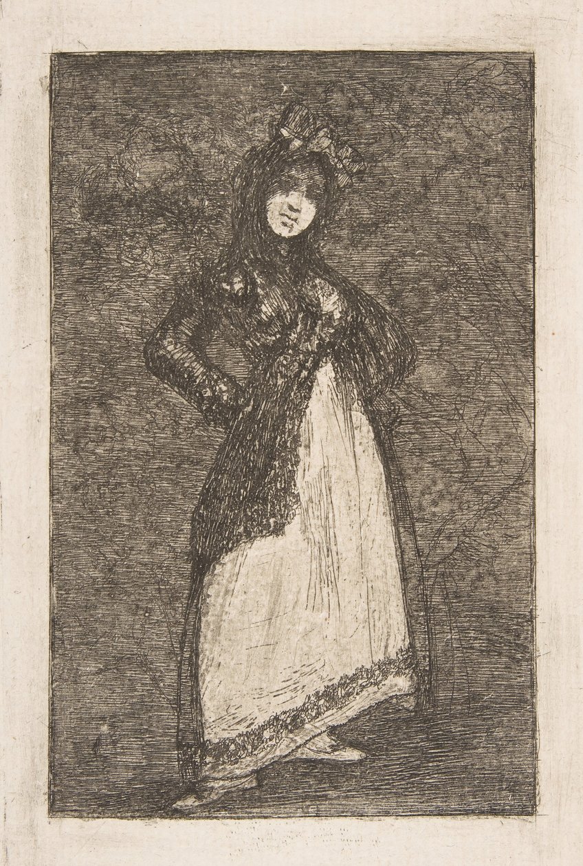 Karanlık bir arka plana karşı duran bir Maja Maja. by Francisco de Goya