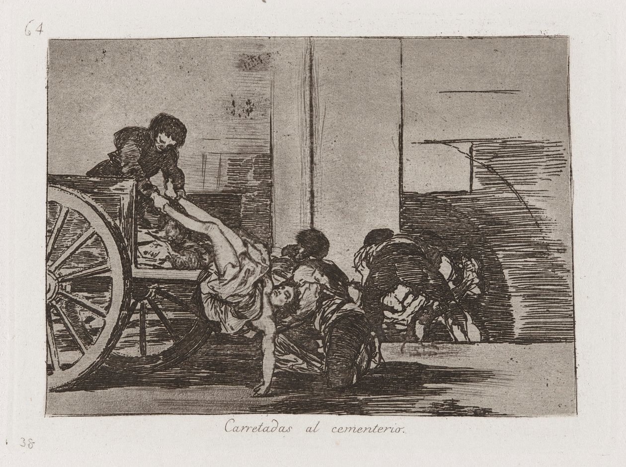 Mezarlığa Araba Yükleri, Savaşın Felaketlerinden Plaka 64 by Francisco de Goya