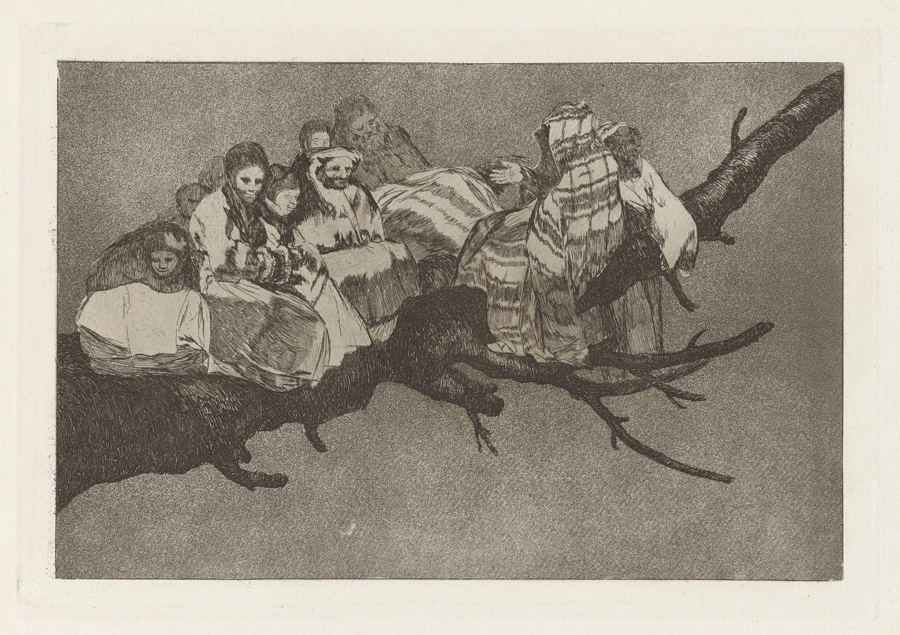 Los disparates (Los atasözü) dizisinden Andarse por las ramas (Dallar Arasında Gitmek) olarak da bilinen saçma sapan saçma (Gülünç Budalalık) by Francisco de Goya
