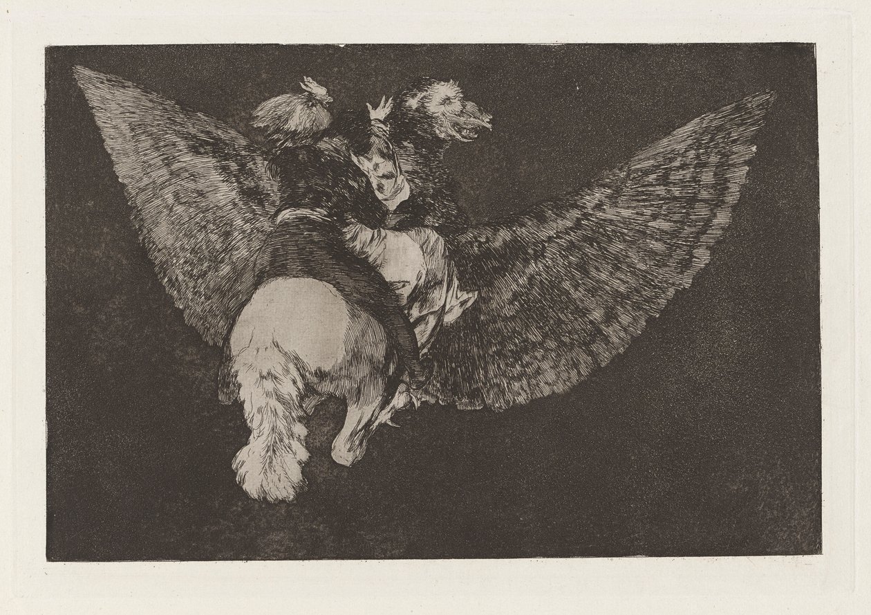 Los Disparates (Los atasözleri) dizisinden Seni Kanatlarıyla Kapan, Gagasıyla Isıran Dosttan Vazgeç olarak da bilinen Saçma El ilanı (Uçan Delilik) by Francisco de Goya
