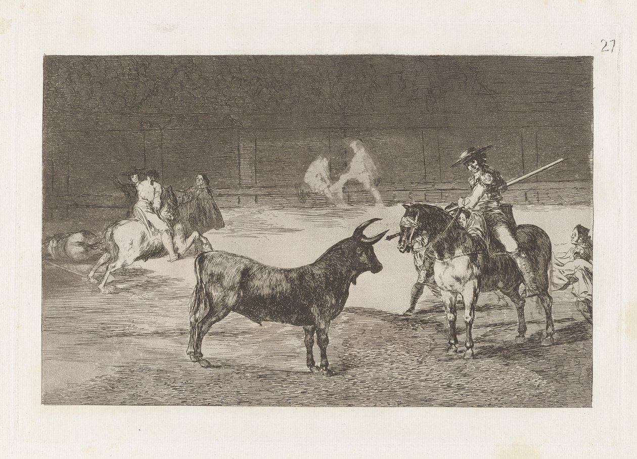 El c?lebre Fernando del Toro, barilarguero, sopasıyla canavarı zorluyor (Ünlü Picador, Fernando del Toro, Vahşi Canavarı Pique ile çekiyor), La tauromaquia