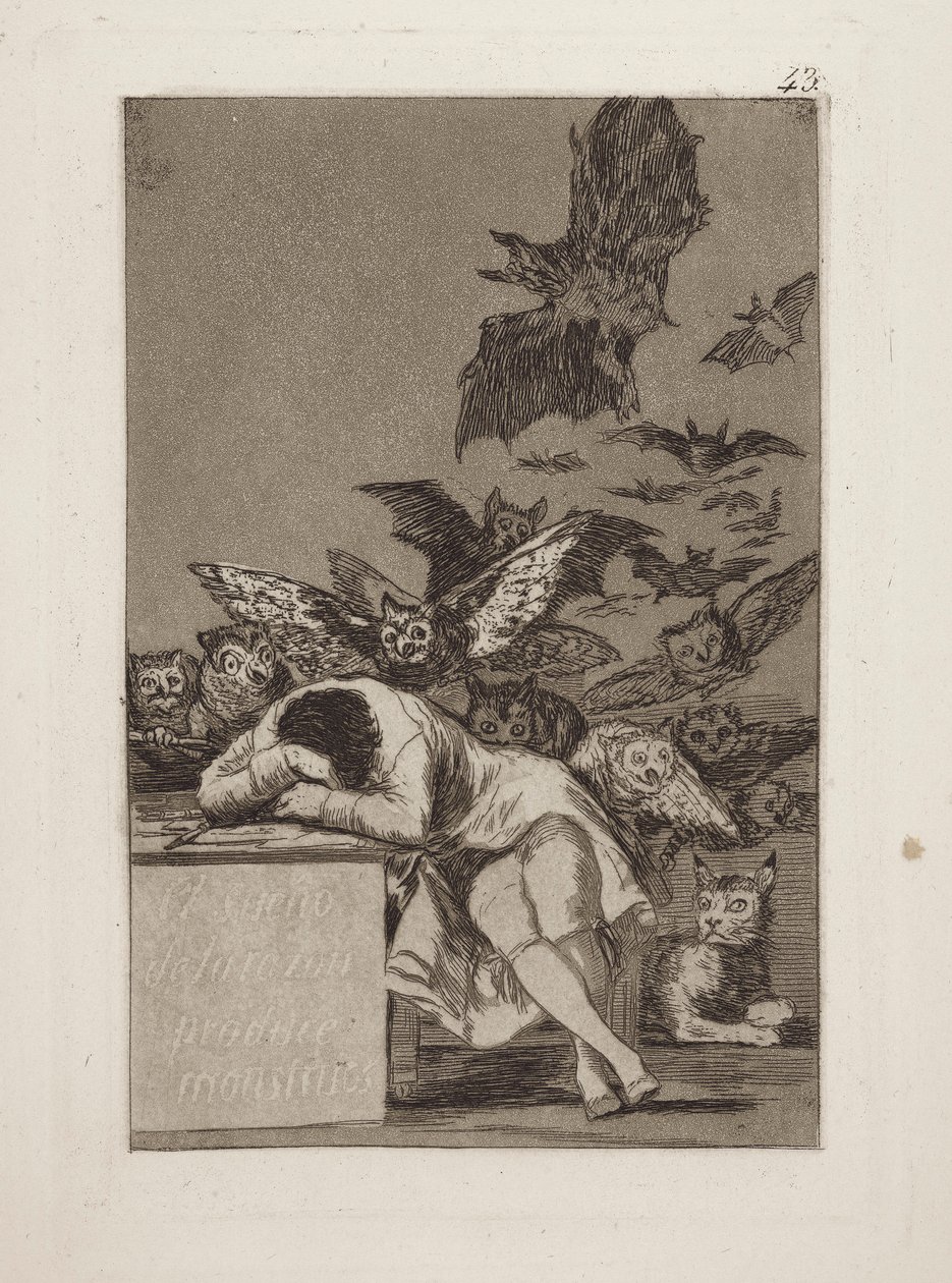 Aklın rüyası canavarlar yaratır. (Aklın Uykusu Canavarlar Üretir.), pl. Seriden 43 Kaprisler by Francisco de Goya