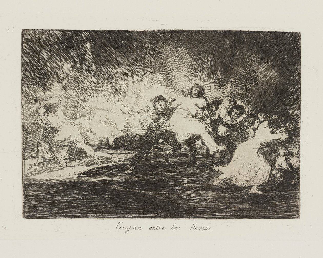 Alevlere kaçarlar. (Alevlerden Kaçarlar.), pl. Savaşın Felaketleri dizisinden 41 by Francisco de Goya