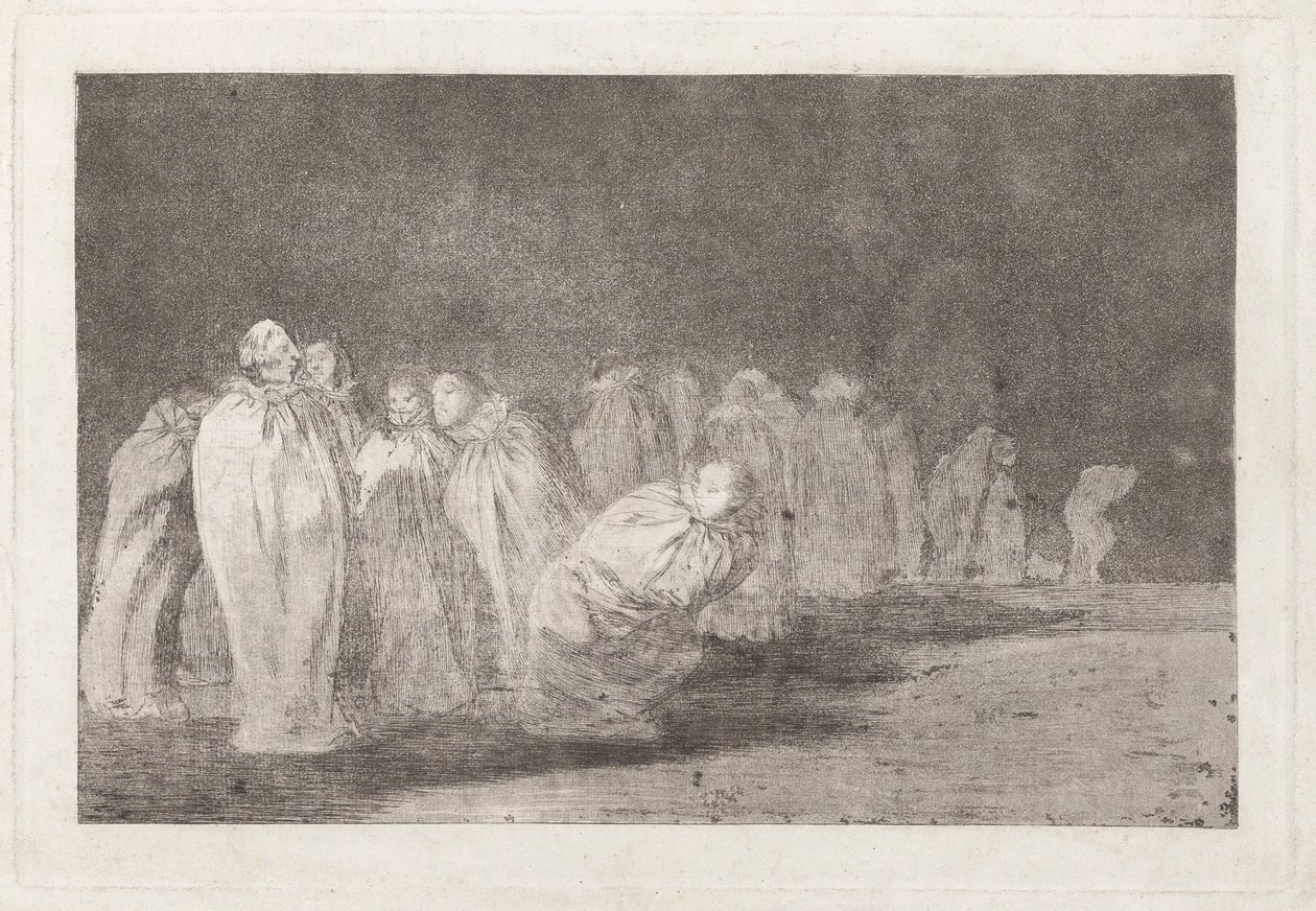 Los disparates (Los atasözü) dizisinden So el sayal, hay al (Çulun Altında Bir Şey Var) olarak da bilinen Los ensacados (Çuvallı Adamlar) by Francisco de Goya