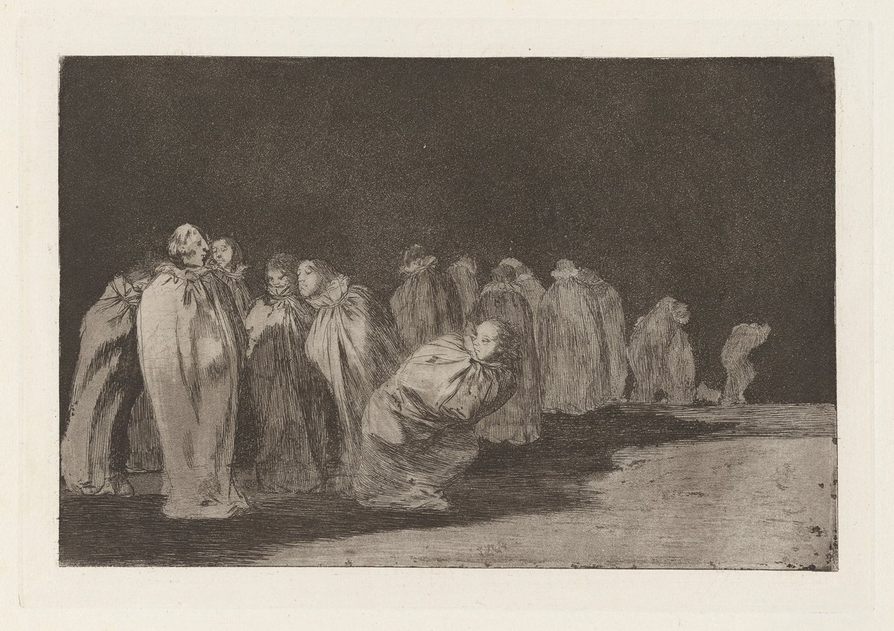 Los disparates (Los atasözü) dizisinden So el sayal, hay al (Çulun Altında Bir Şey Var) olarak da bilinen Los ensacados (Çuvallı Adamlar) by Francisco de Goya