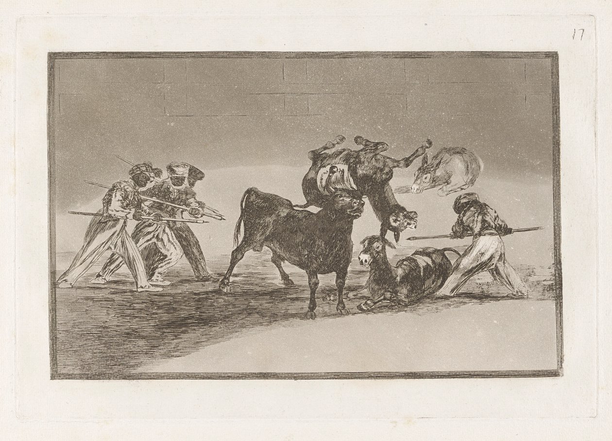 Palenque de los moros hecho con burros para defenderse del toro embolado (Moors, Boynuzları Toplarla Devrilmiş Boğaya Karşı Kendilerini Savunmak İçin Eşekleri Bariyer Olarak Kullanır), La tauromaquia