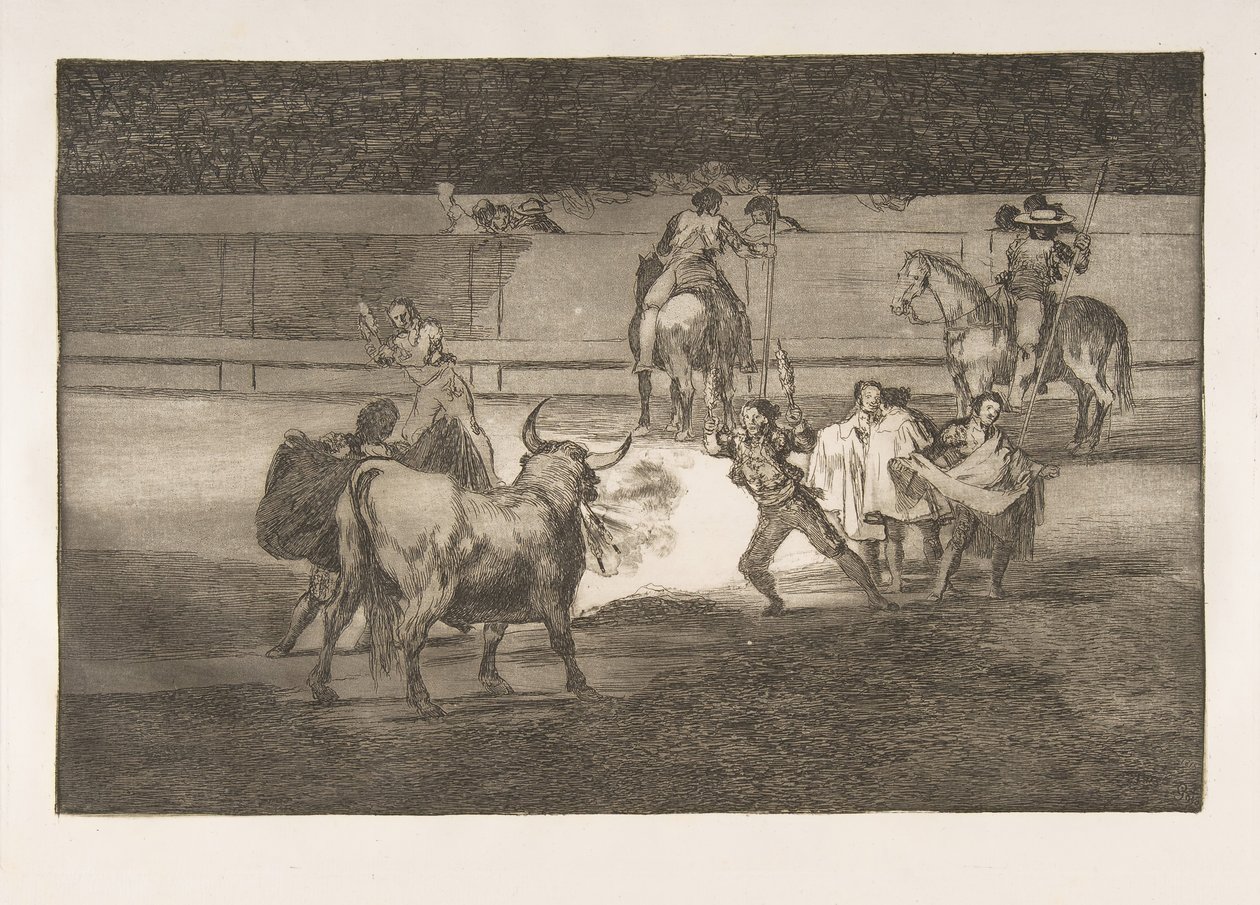 Tauromaquia Levhası 31: Havai fişekli banderillalar., 1816. by Francisco de Goya