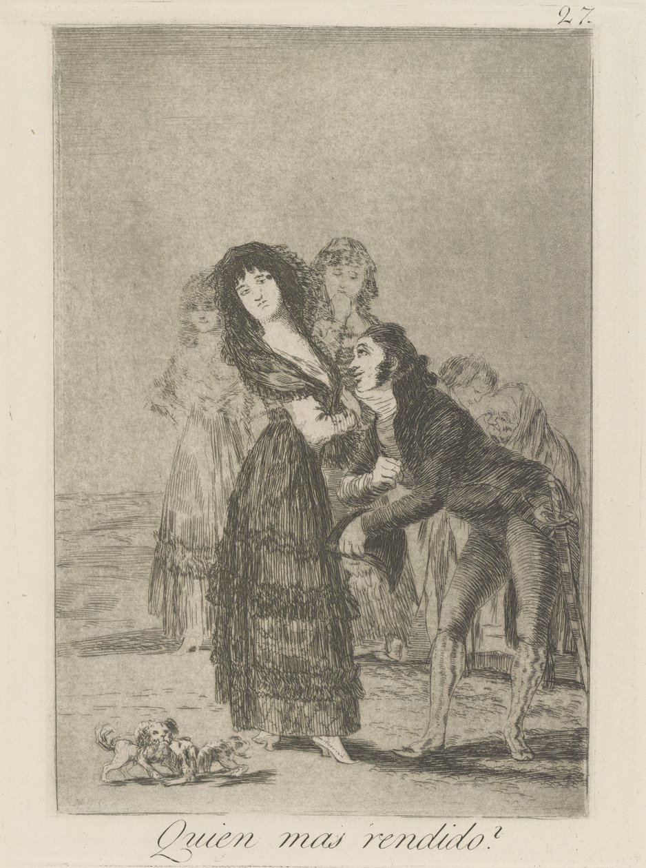 Sakin ol. (Hangisi Daha Fazla Üstesinden Geldi?), pl. Los caprichos serisinden 27 by Francisco de Goya