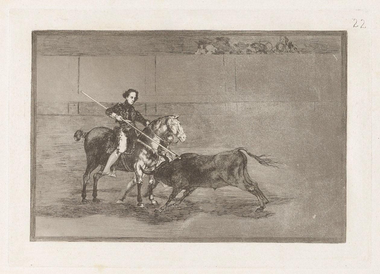 Valor manil de la c?lebre Pajuelera en la de Zaragoza (Zaragossa'daki [Yüzük]teki Ünlü Pajuelera'nın Erkekçe Cesareti), La tauromaquia'dan Levha 22 by Francisco de Goya