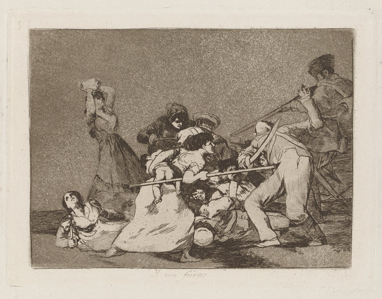 Y son fieras (Ve Vahşi Canavarlar Gibidirler), pl. Los desastres de la guerra (Savaşın Felaketleri) serisinden 5 by Francisco de Goya