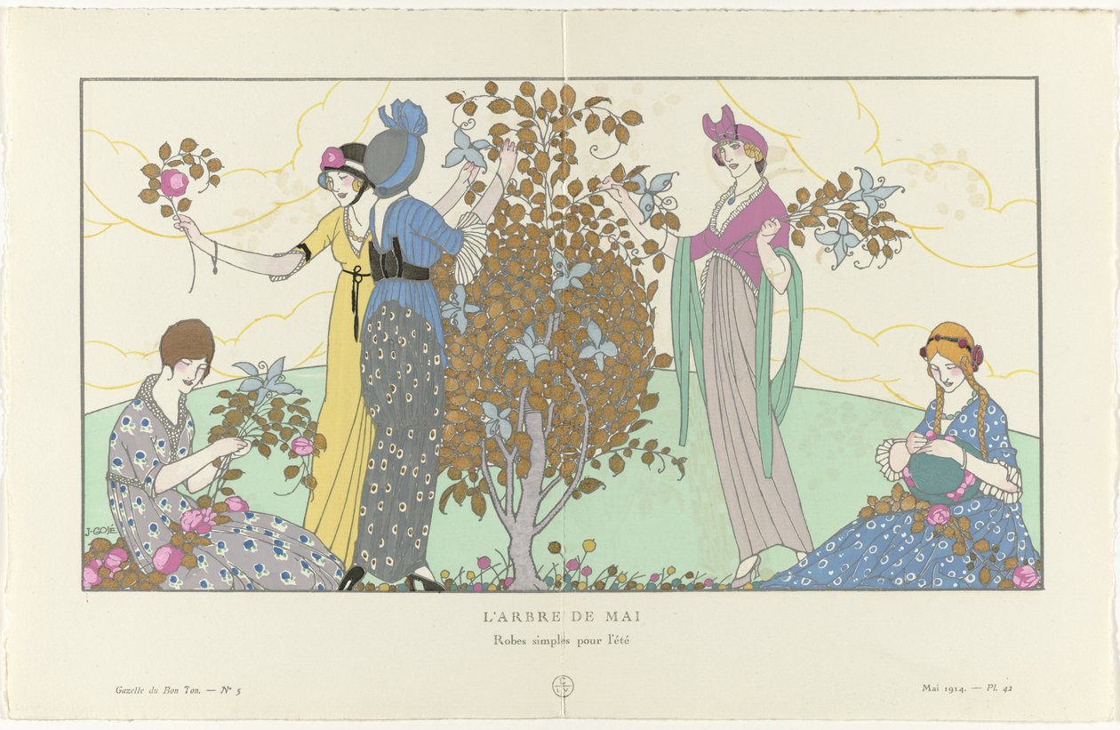 Gazette du Bon Ton, 1914 - No. 5, Pl. 42: Maypole / Yaz için sade elbiseler (nesne üzerindeki başlık) by Francisco Javier Gosé