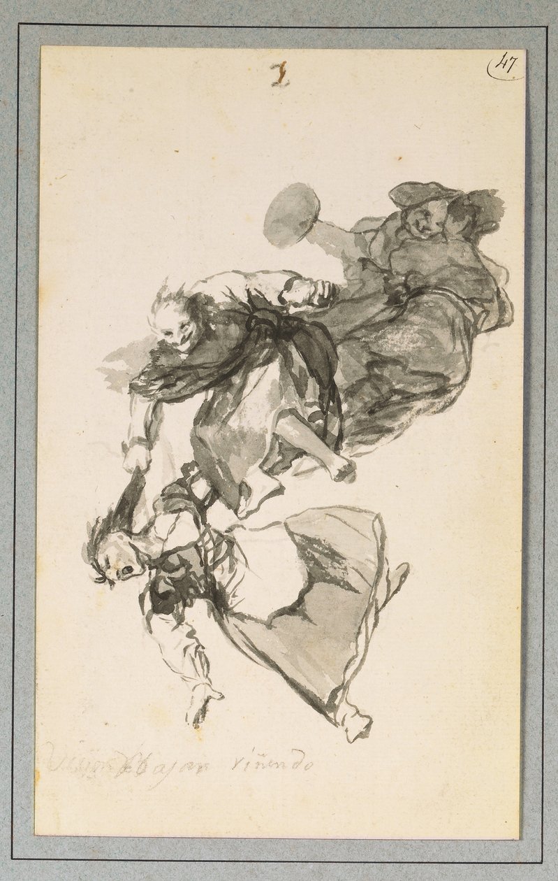 Bajan riñendo, ya da kavga ederek aşağı inerler by Francisco de Goya