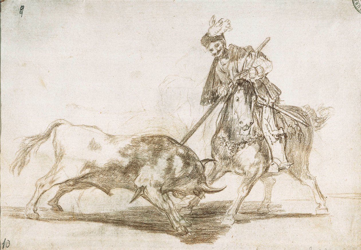 Boğa Güreşi: Cid, mızrağından başka bir boğayı deler 1815-16 (hazırlık çizimi) by Francisco de Goya