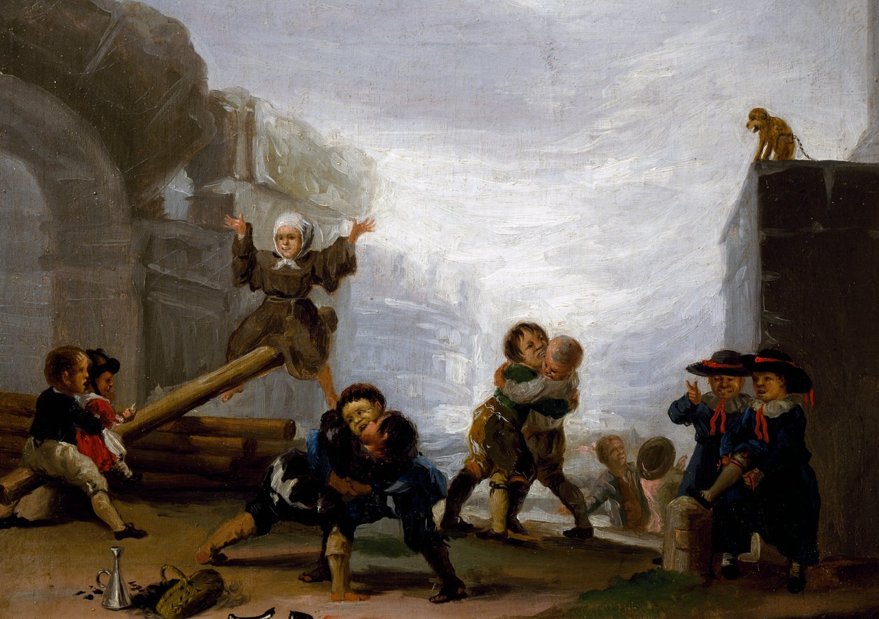 Tahterevalli üzerinde kavga eden ve oynayan çocuklar by Francisco Jose de Goya y Lucientes