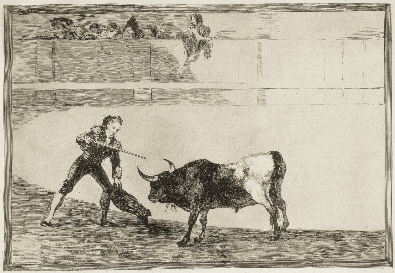 GOYA Y LUCIENTES, Francisco de (1746-1828). Pedro Romero durdurulan boğayı öldürüyor. 1816. (25,1 x 35,9 cm). ROMERO, Pedro (1754-1839). İspanyol boğa güreşçisi. “Boğa Güreşi Sanatı”nın 30. Levhası. gravür İSPANYA. MADRİD (ÖZERK TOPLULUK). Madrid. Ulusal by Francisco Jose de Goya y Lucientes