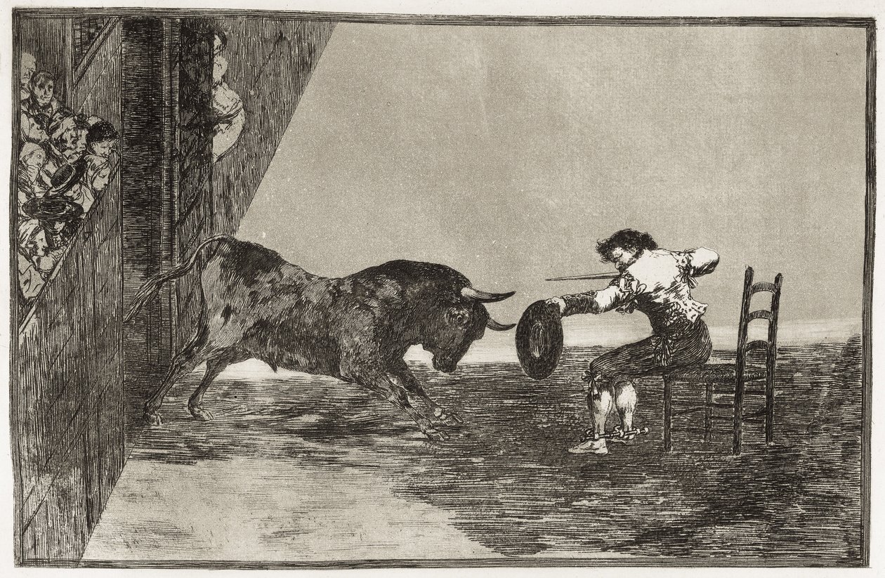 GOYA VE LUCIENTS, Francis of (1746-1828). Saragossa'daki ringde Martincho (muhtemelen Antonio Ebassum). 1816. (24,9 x 35,7 cm). “Boğa Güreşi Sanatı”nın 18. Levhası. gravür İSPANYA. MADRİD (ÖZERK TOPLULUK). Madrid. Ulusal Kütüphane by Francisco Jose de Goya y Lucientes