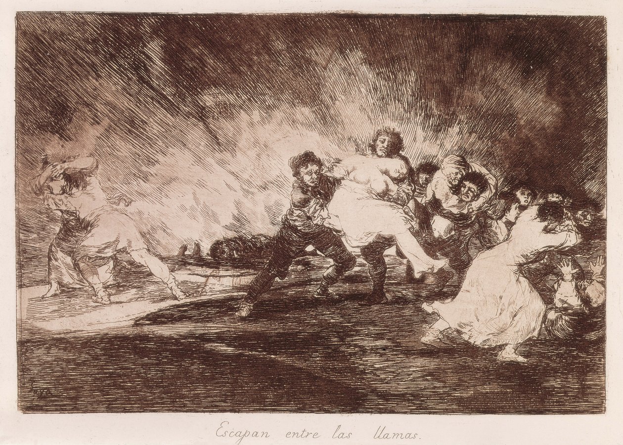 GOYA Y LUCIENTES, Francisco de (1746-1828). Alevlerden kaçarlar. 1810-1812. (16,1 x 23,3 cm). "Savaşın Felaketleri"nin 47. Levhası. gravür İSPANYA. MADRİD (ÖZERK TOPLULUK). Madrid. Ulusal Kütüphane by Francisco Jose de Goya y Lucientes