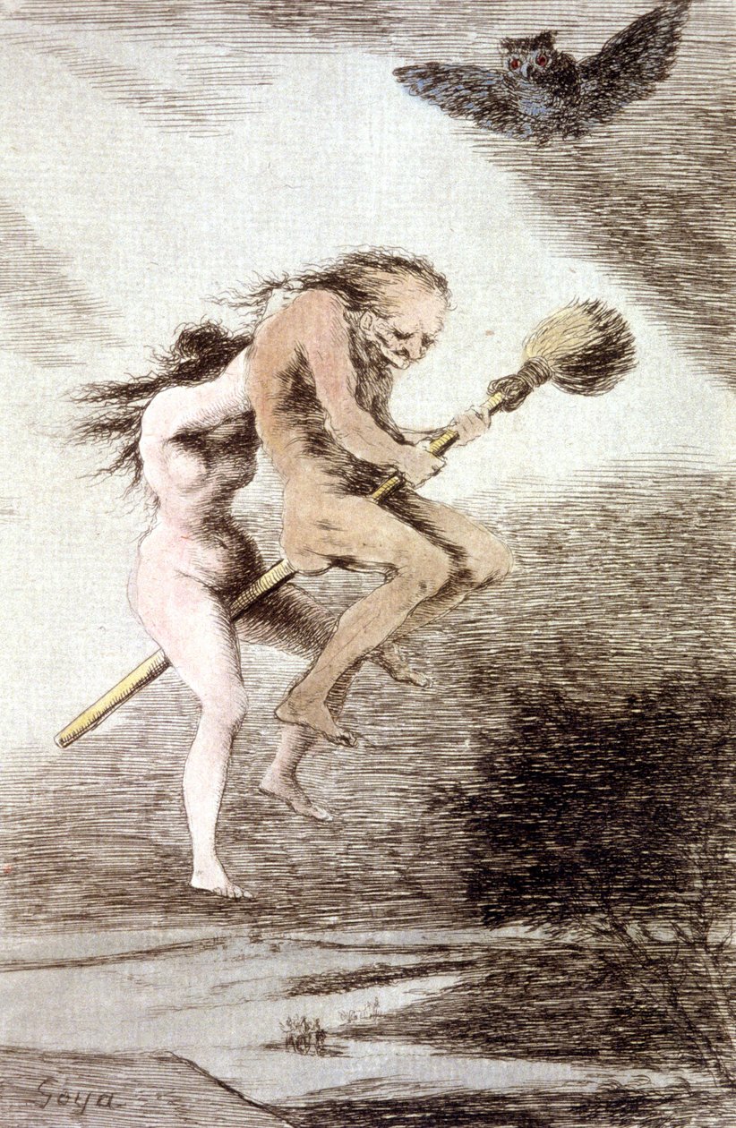 Süpürgedeki "Linda maestria" cadıları, yak. 1802 (gravür) by Francisco Jose de Goya y Lucientes